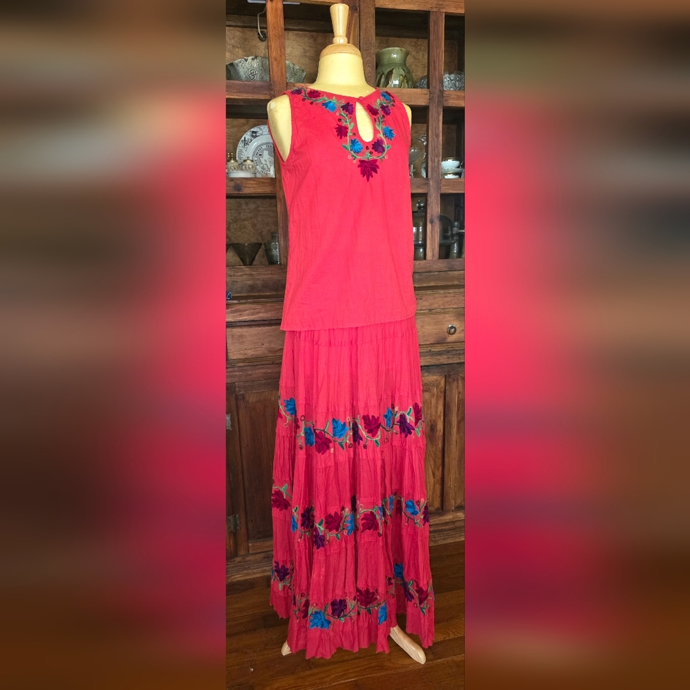 Embroidered Red Skirt Set